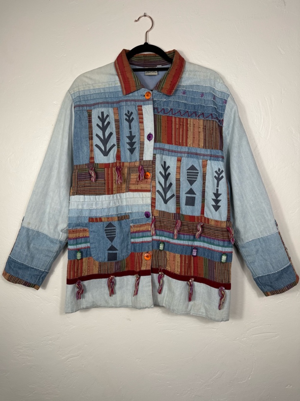 Parlsley & Sage Chambray Denim Patchwork Chore Coat Size XL Boho Cottage Indie